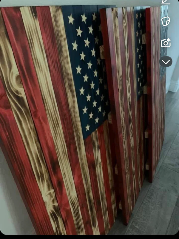 Rustic wooden American flags