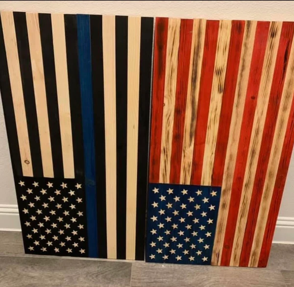 Thin Blue Line and distressed American wooden flags