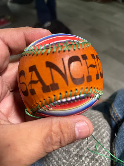 SANCHO custom baseball with striped stitching
